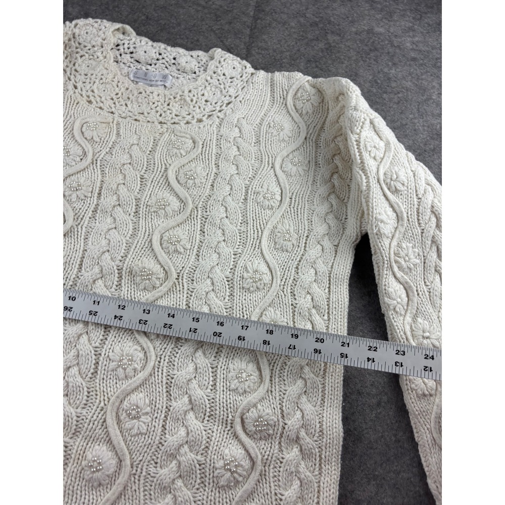SNOW Something New Out West VTG Chunky Cable Knit Floral Sweater L Cottagecore - Picture 3 of 6